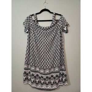 Papaya Big Girls Black and White Off Shoulder Flowy Smock Dress Size 12